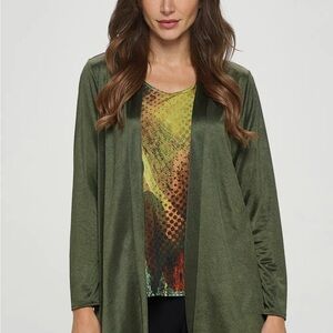 Green Open Front Cardigan, satin